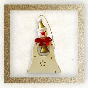 Vintage Wooden Christmas Bell Ornament Snowman 3" Multicolor Collectible Rare VG